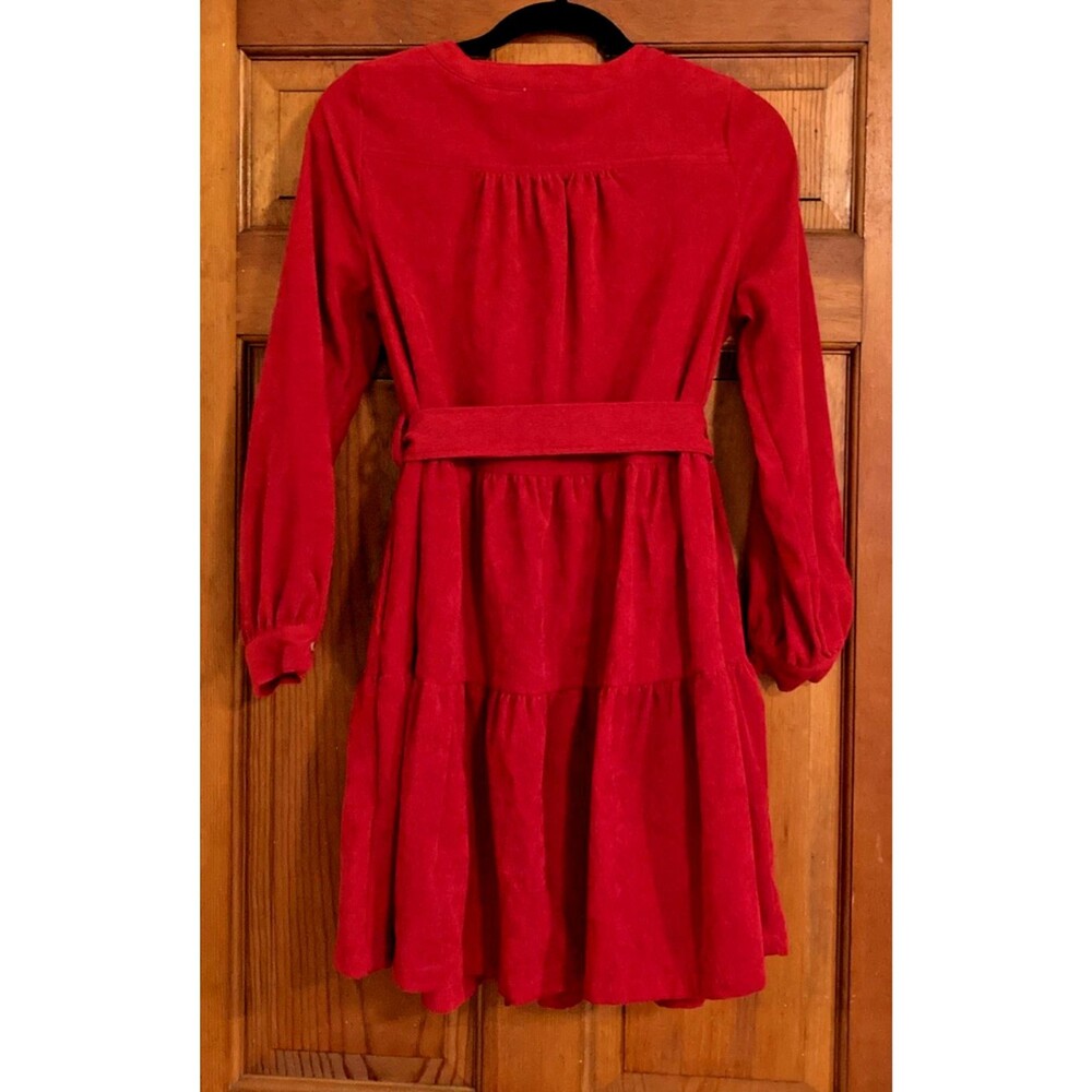 Simply Southern Womens S Red Corduroy Tiered Button Down Belted Mini Dress - Picture 3 of 9